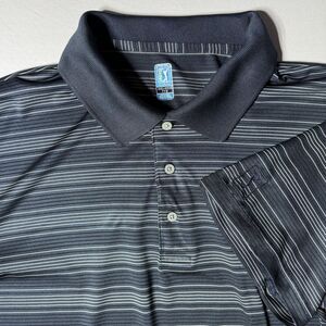 PGA TOUR Mens XXL Navy Blue Black White Striped Golf Short Sleeve Polo